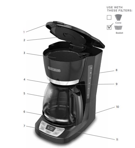 BLACK+DECKER 12-Cup* QuickTouch Programmable Coffeemaker, Black, CM1060B 